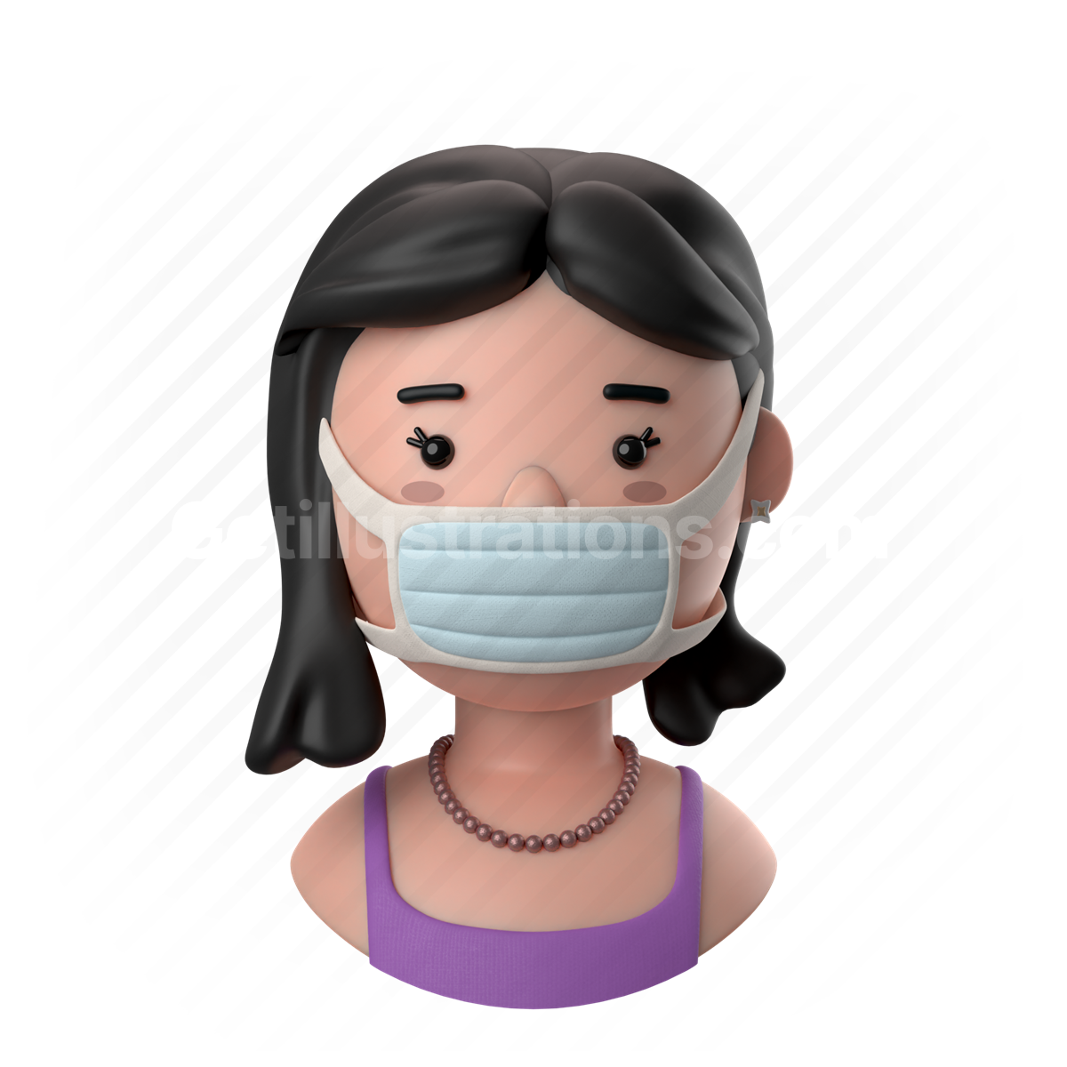 woman, female, person, people, short hair, face mask, mask, earring, necklace, top